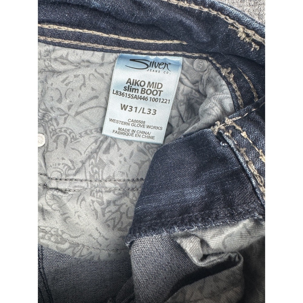 Silver Jeans Women's 31x33 Dark Blue Aiko Bootcut Embroidered Western Glove - Picture 4 of 10